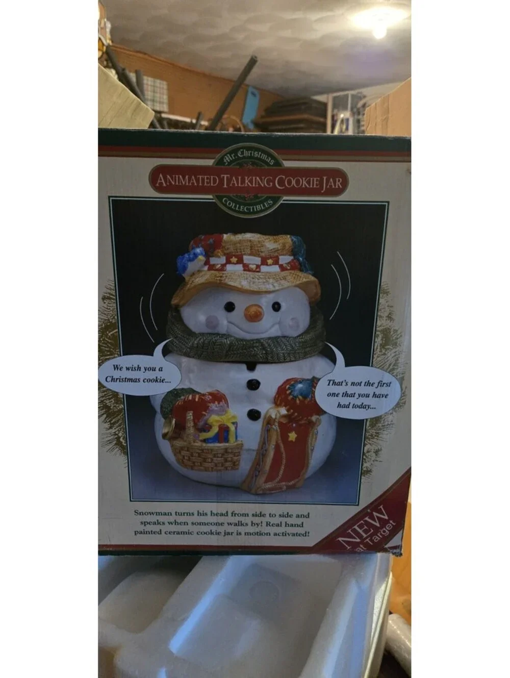 Ceramic Mr Christmas Animated Talking Musical Snowman Cookie Jar UNTESTED NIB
